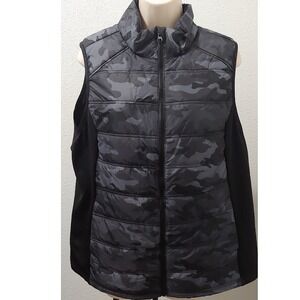 Avia Womens Camo Puffer Vest XXL 20 Black Gray Zip Up Sleeveless Jacket Outdoor